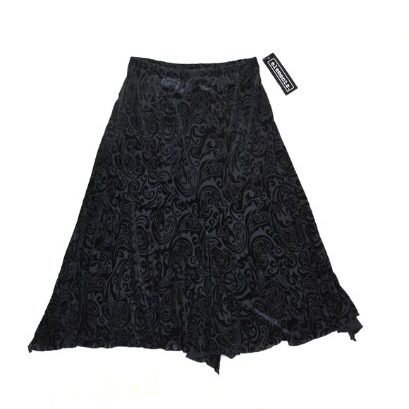Elementz Black Velvet Paisley Midi Skirt Sz S Witchy Goth Stretch Pull-On New - Picture 1 of 8
